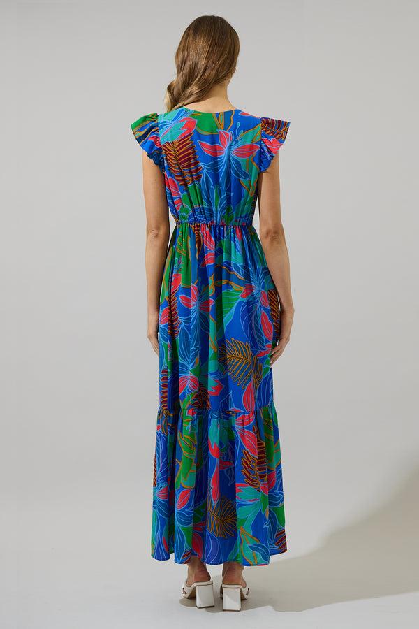 Sugarlips Malton Tropical Evianna Button Down Flutter Maxi Dress