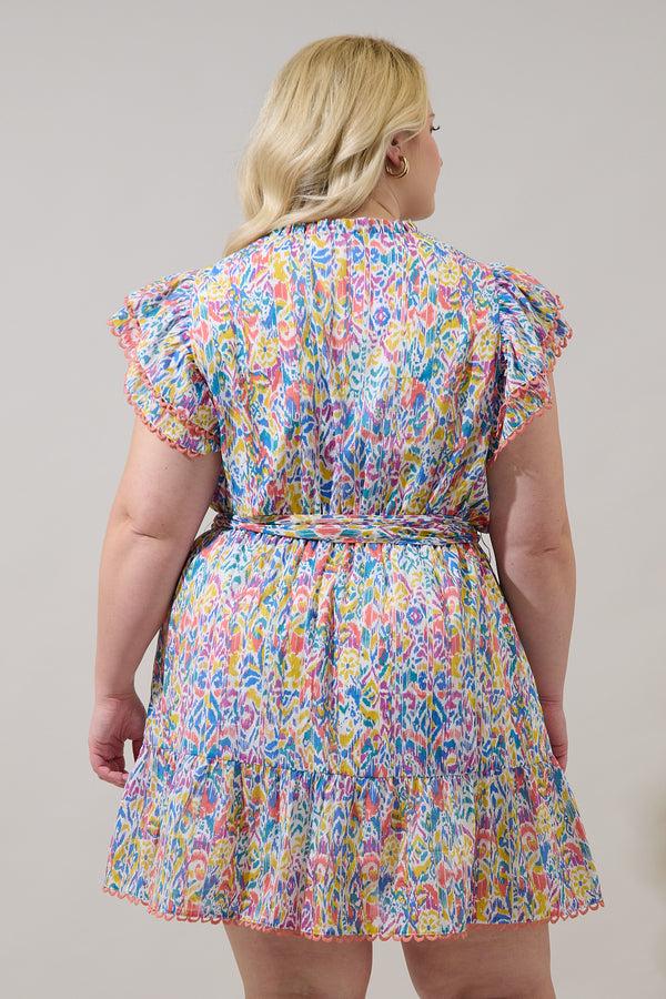 Sugarlips Malva Abstract Eriny Ruffle Mini Dress Curve