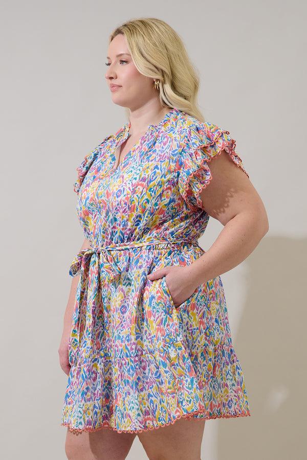 Sugarlips Malva Abstract Eriny Ruffle Mini Dress Curve