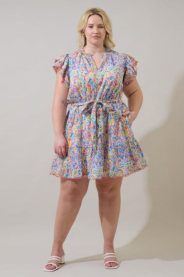 Sugarlips Malva Abstract Eriny Ruffle Mini Dress Curve