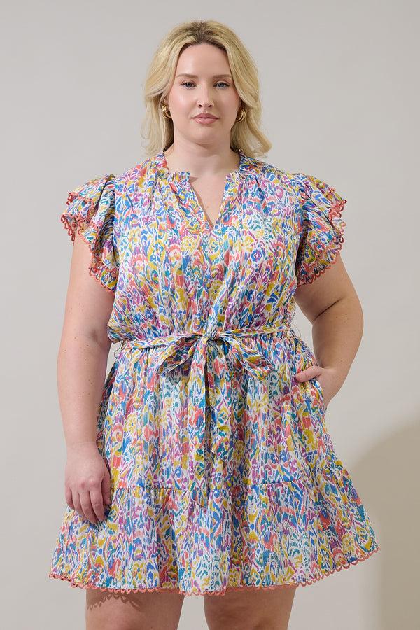 sugarlips Malva Abstract Eriny Ruffle Mini Dress Curve