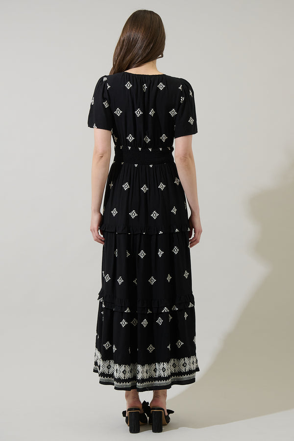 Sugarlips Malya Embroidered Palmer Tiered Maxi Dress