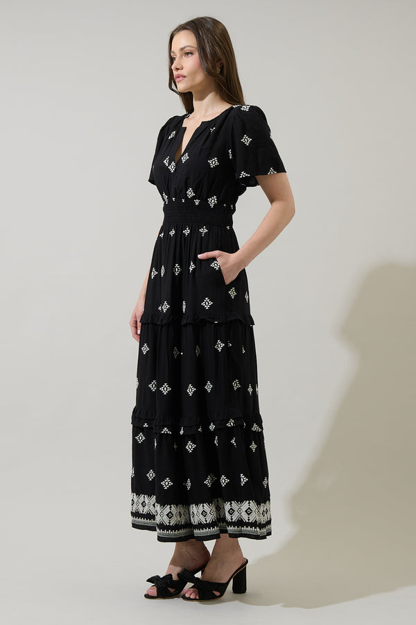 Sugarlips Malya Embroidered Palmer Tiered Maxi Dress