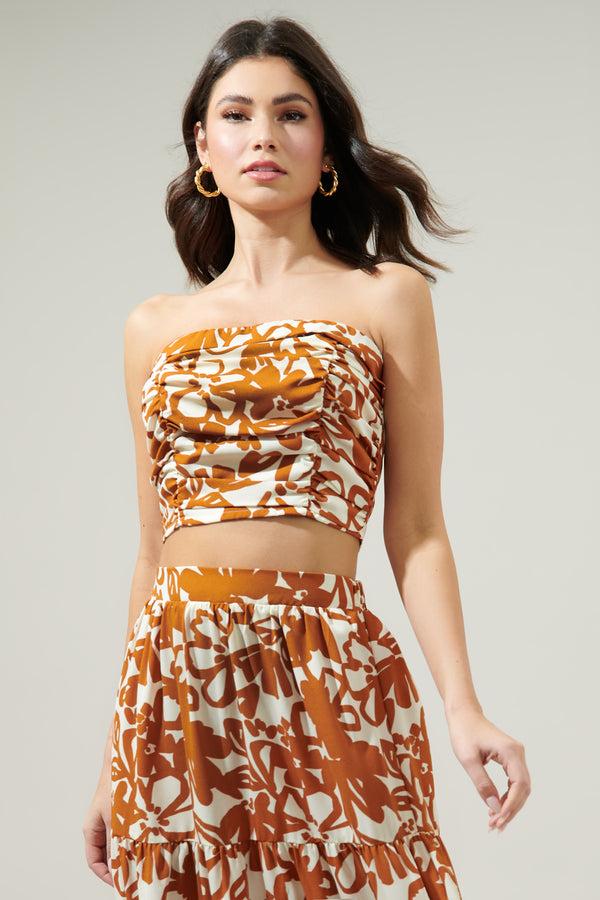 Sugarlips Marida Caramel Floral On The Low Pleated Tube Top