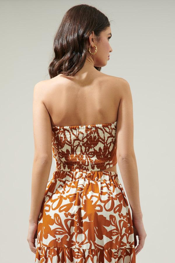 Sugarlips Marida Caramel Floral On The Low Pleated Tube Top