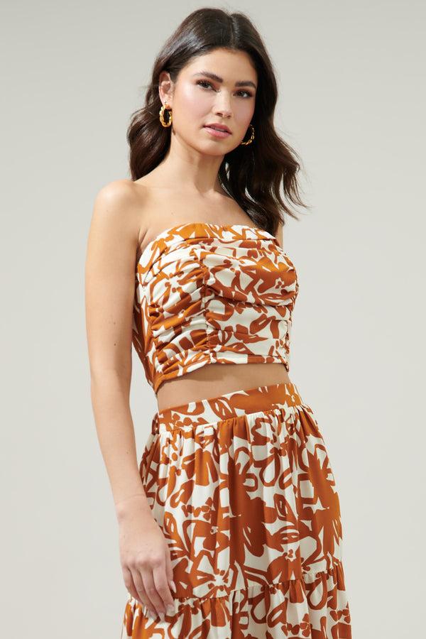 Sugarlips Marida Caramel Floral On The Low Pleated Tube Top