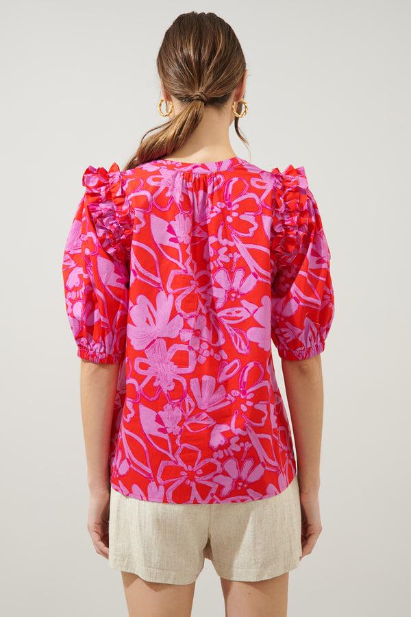 Sugarlips Marida Garnet Floral Noche Tie Neck Blouse