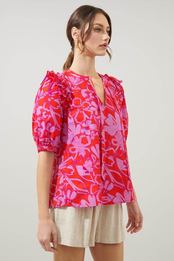Sugarlips Marida Garnet Floral Noche Tie Neck Blouse
