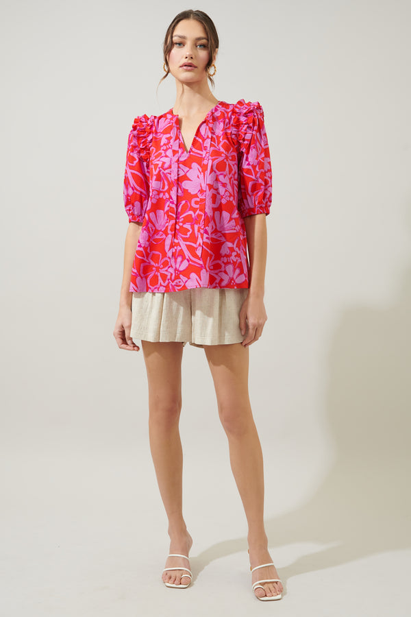 Sugarlips Marida Garnet Floral Noche Tie Neck Blouse
