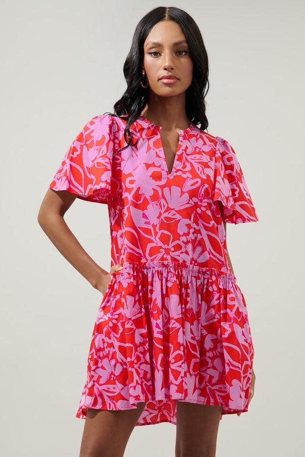 Sugarlips Marida Garnet Floral Rock A By Trapeze Mini Dress
