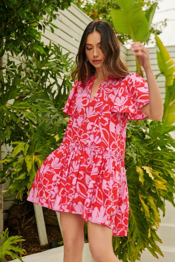 sugarlips Marida Garnet Floral Rock A By Trapeze Mini Dress