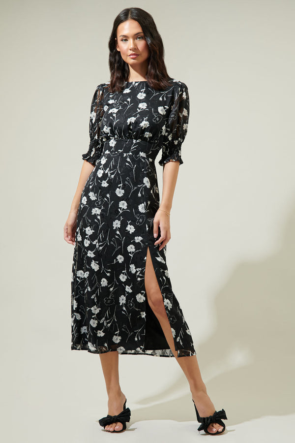 sugarlips Marilu Floral Showoff Smocked Waist Midi Dress