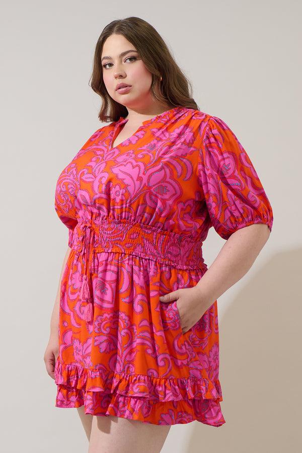 Sugarlips Marinda Floral Jurie Smocked Mini Dress Curve