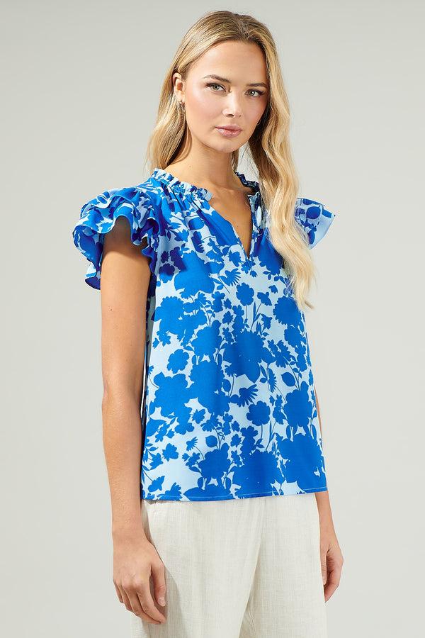 Sugarlips Marinelle Floral Bellissima Ruffle Sleeve Top
