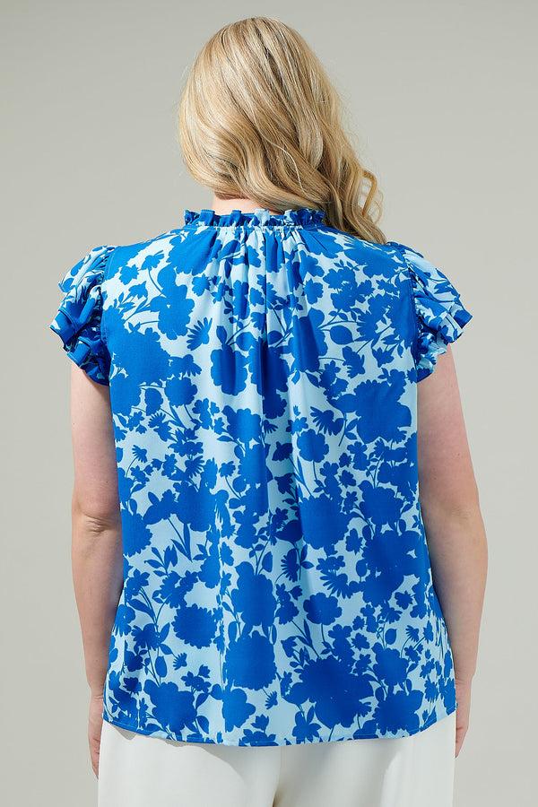 Sugarlips Marinelle Floral Bellissima Ruffle Sleeve Top Curve
