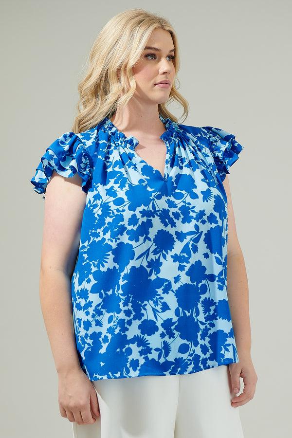 Sugarlips Marinelle Floral Bellissima Ruffle Sleeve Top Curve