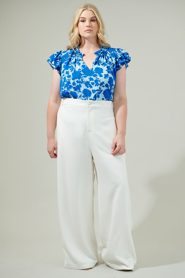 Sugarlips Marinelle Floral Bellissima Ruffle Sleeve Top Curve