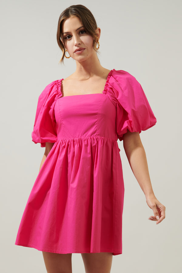 Sugarlips Marion Oversized Puff Sleeve Babydoll Mini Dress