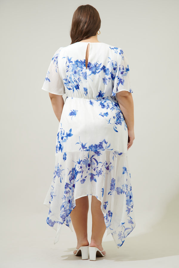Sugarlips Mariposa Floral Aerin Asymmetrical Flutter Midi Dress Curve