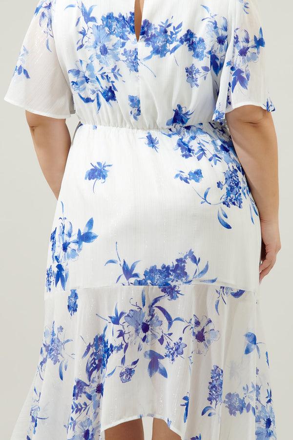 Sugarlips Mariposa Floral Aerin Asymmetrical Flutter Midi Dress Curve