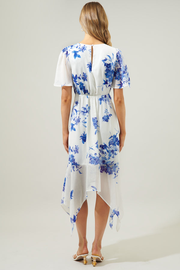 Sugarlips Mariposa Floral Aerin Asymmetrical Flutter Midi Dress