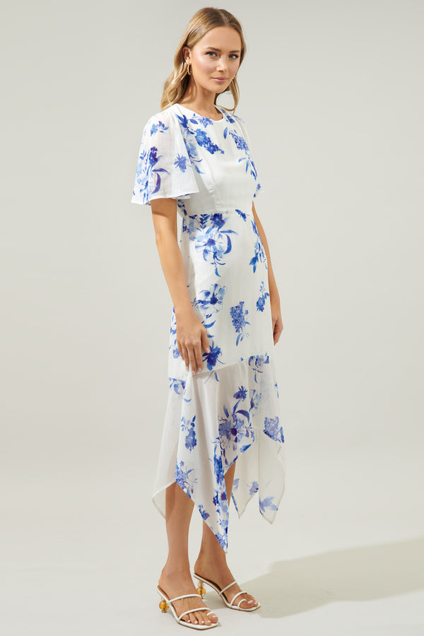 Sugarlips Mariposa Floral Aerin Asymmetrical Flutter Midi Dress