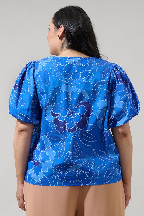 Sugarlips Maris Floral Adi Poplin Split Neck Top Curve