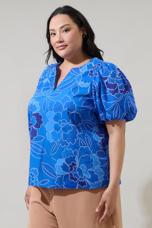 Sugarlips Maris Floral Adi Poplin Split Neck Top Curve