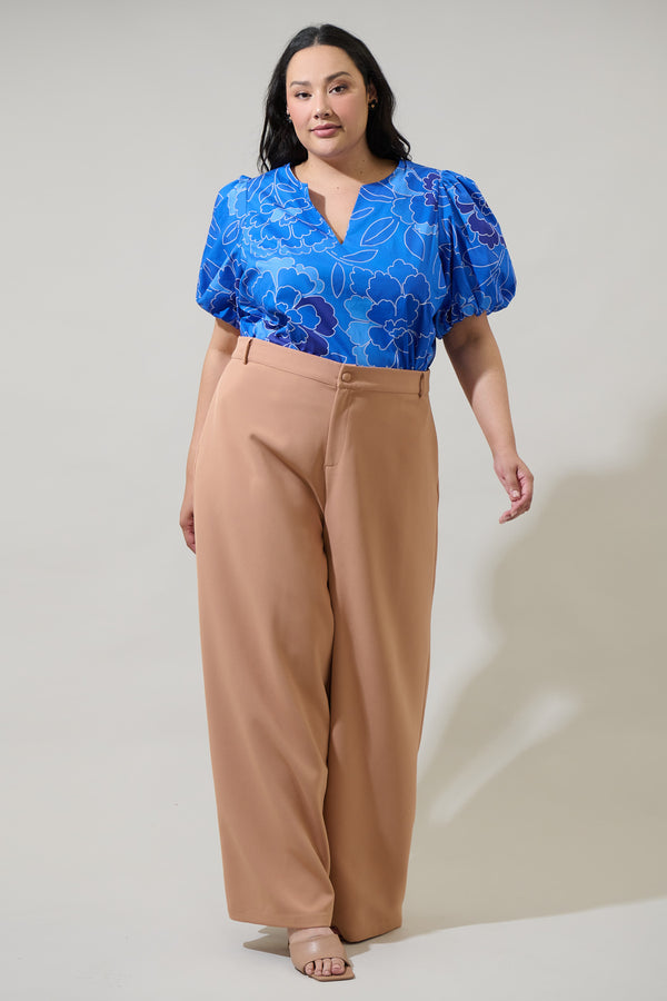 Sugarlips Maris Floral Adi Poplin Split Neck Top Curve