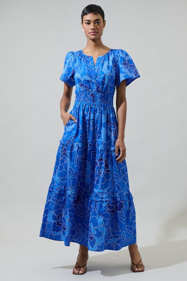 Sugarlips Maris Floral Palmer Poplin Tiered Maxi Dress