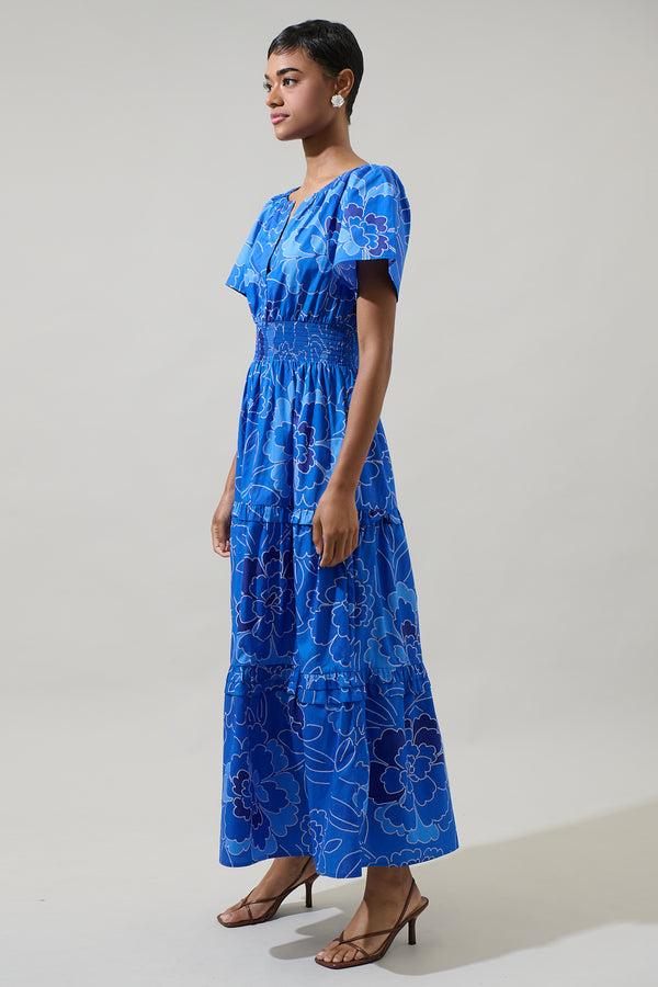 Sugarlips Maris Floral Palmer Poplin Tiered Maxi Dress