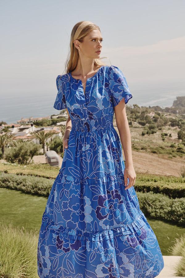 sugarlips Maris Floral Palmer Poplin Tiered Maxi Dress