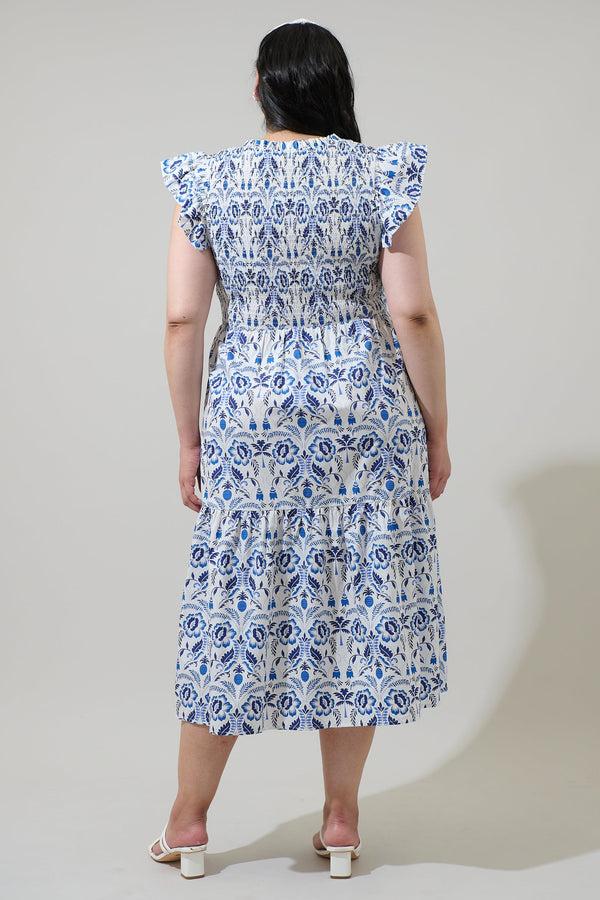 Sugarlips Marisol Floral Giza Glare Smock Tiered Midi Dress Curve