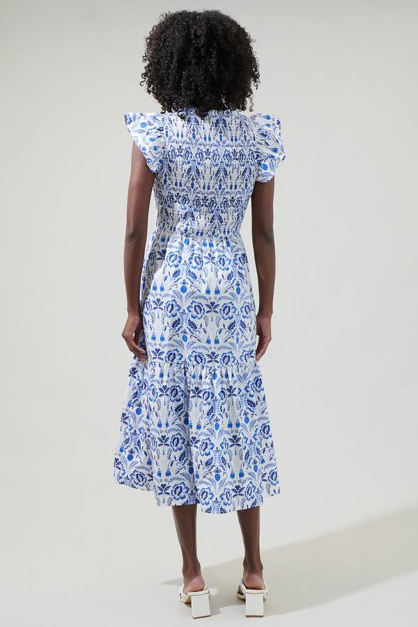 Sugarlips Marisol Floral Giza Glare Smock Tiered Midi Dress