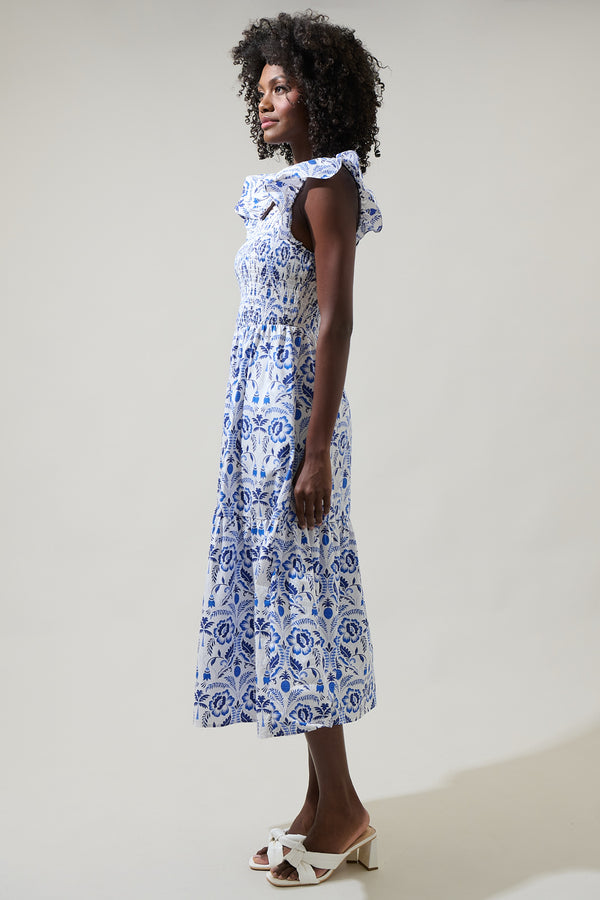 Sugarlips Marisol Floral Giza Glare Smock Tiered Midi Dress