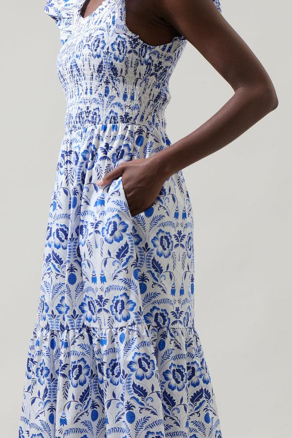 Sugarlips Marisol Floral Giza Glare Smock Tiered Midi Dress