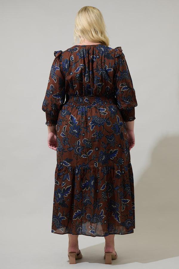 Sugarlips Marlina Floral Norma Long Sleeve Midi Dress Curve