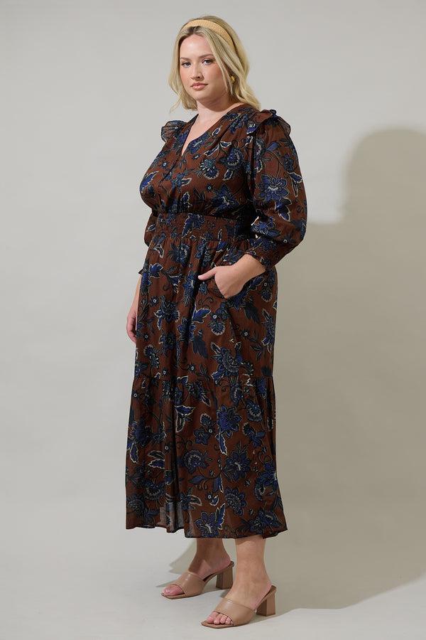 Sugarlips Marlina Floral Norma Long Sleeve Midi Dress Curve