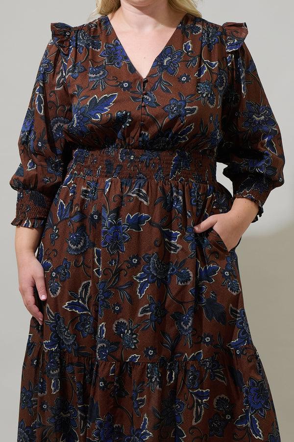 Sugarlips Marlina Floral Norma Long Sleeve Midi Dress Curve