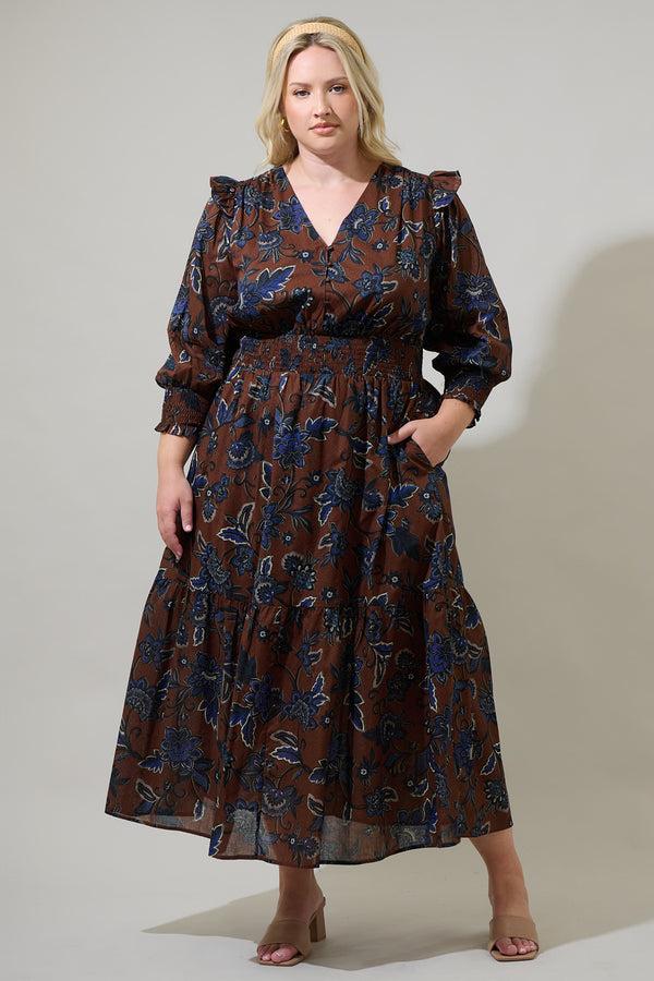 sugarlips Marlina Floral Norma Long Sleeve Midi Dress Curve