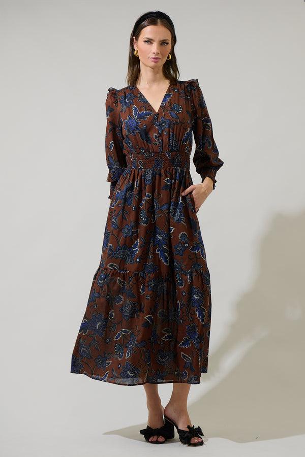 sugarlips Marlina Floral Norma Long Sleeve Midi Dress