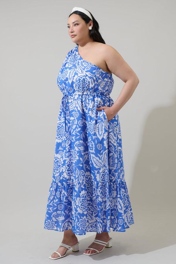 Sugarlips Marny Floral Elya One Shoulder Maxi Dress Curve