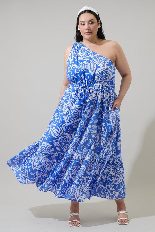 sugarlips Marny Floral Elya One Shoulder Maxi Dress Curve