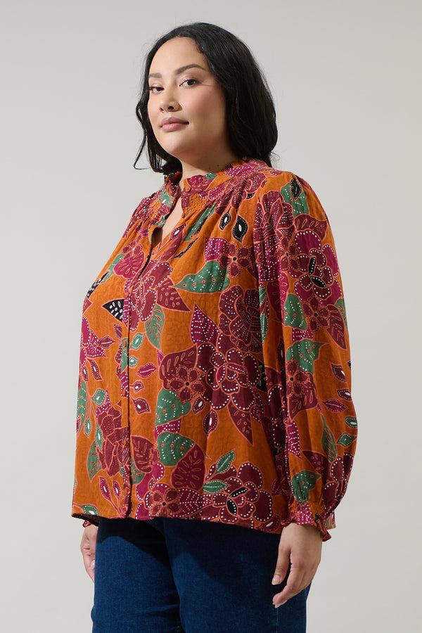 Sugarlips Marven Floral Merlie Button Down Top Curve