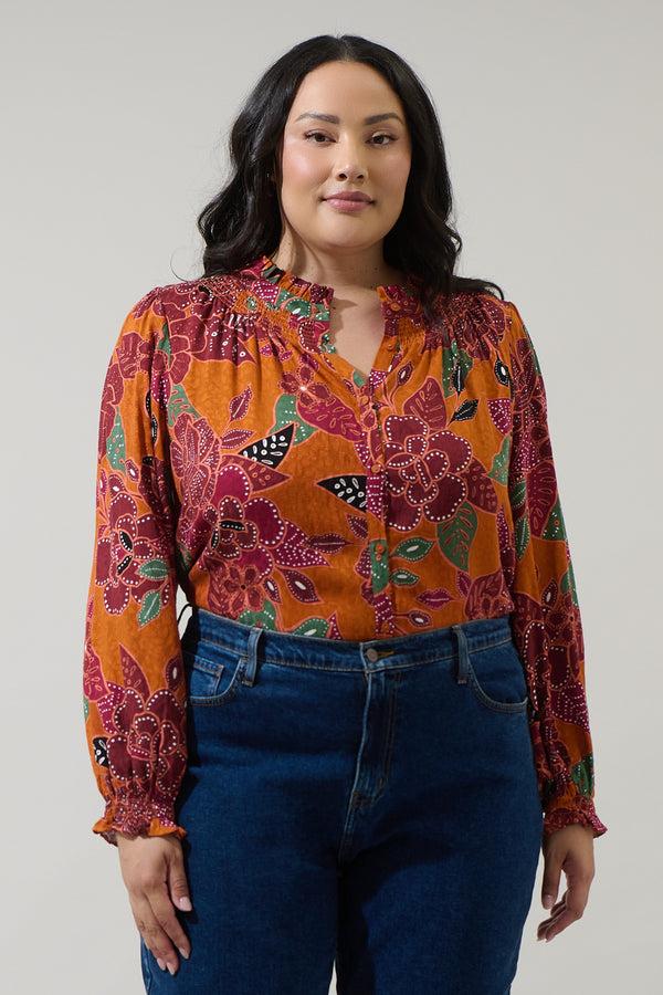 sugarlips Marven Floral Merlie Button Down Top Curve