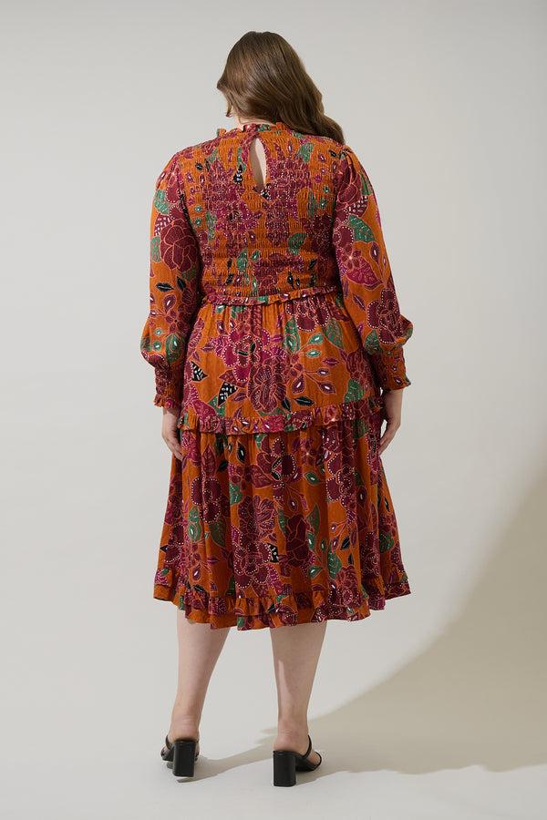Sugarlips Marven Floral Seldy Smocked Midi Dress Curve