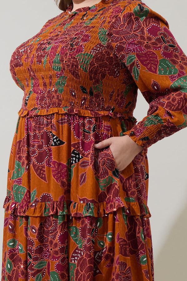 Sugarlips Marven Floral Seldy Smocked Midi Dress Curve