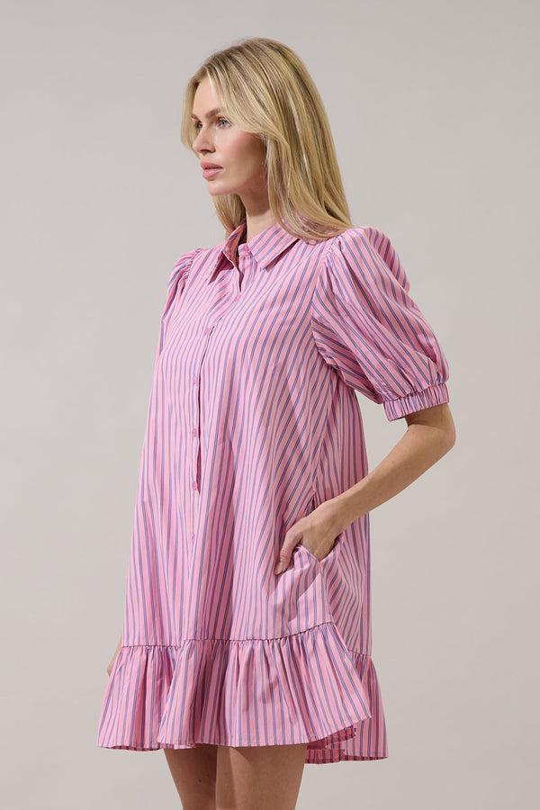 Sugarlips Marvia Striped Levy Button Down Shift Dress