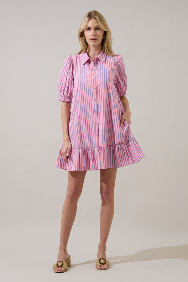 Sugarlips Marvia Striped Levy Button Down Shift Dress