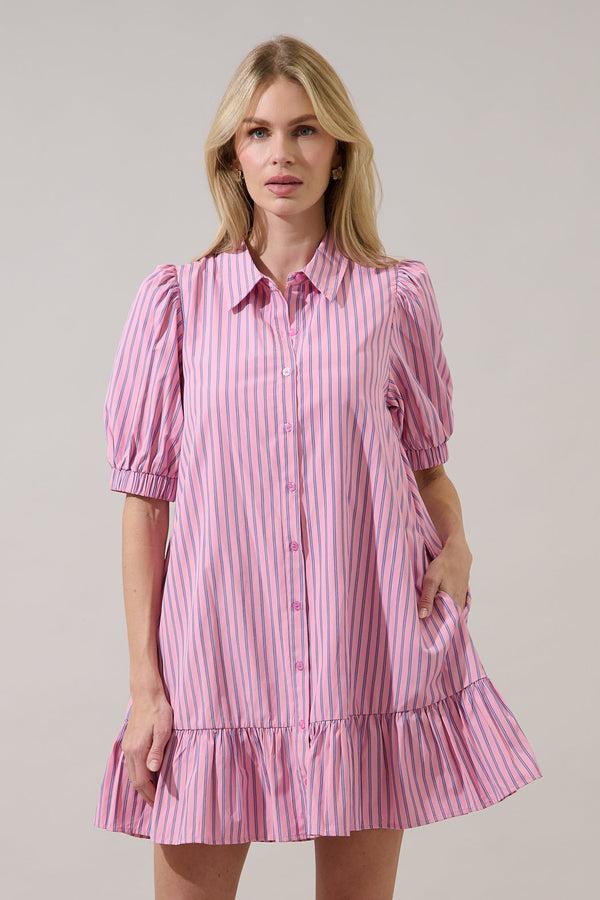 sugarlips Marvia Striped Levy Button Down Shift Dress
